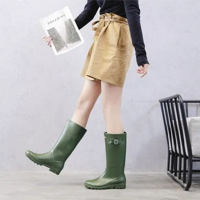 rain boots female Martin boots snow boots waterproof motorcycle boots high boots rain boots buckle long tube shoes