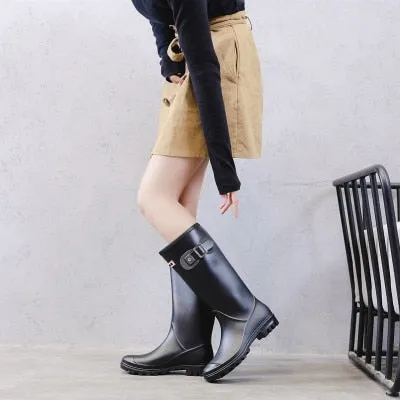rain boots female Martin boots snow boots waterproof motorcycle boots high boots rain boots buckle long tube shoes