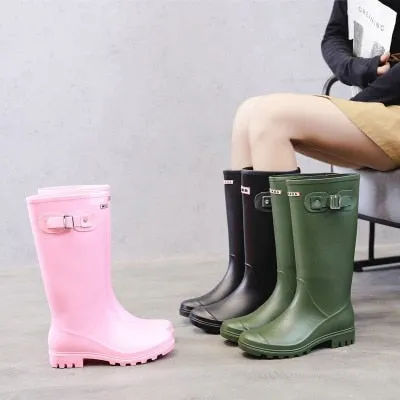 rain boots female Martin boots snow boots waterproof motorcycle boots high boots rain boots buckle long tube shoes
