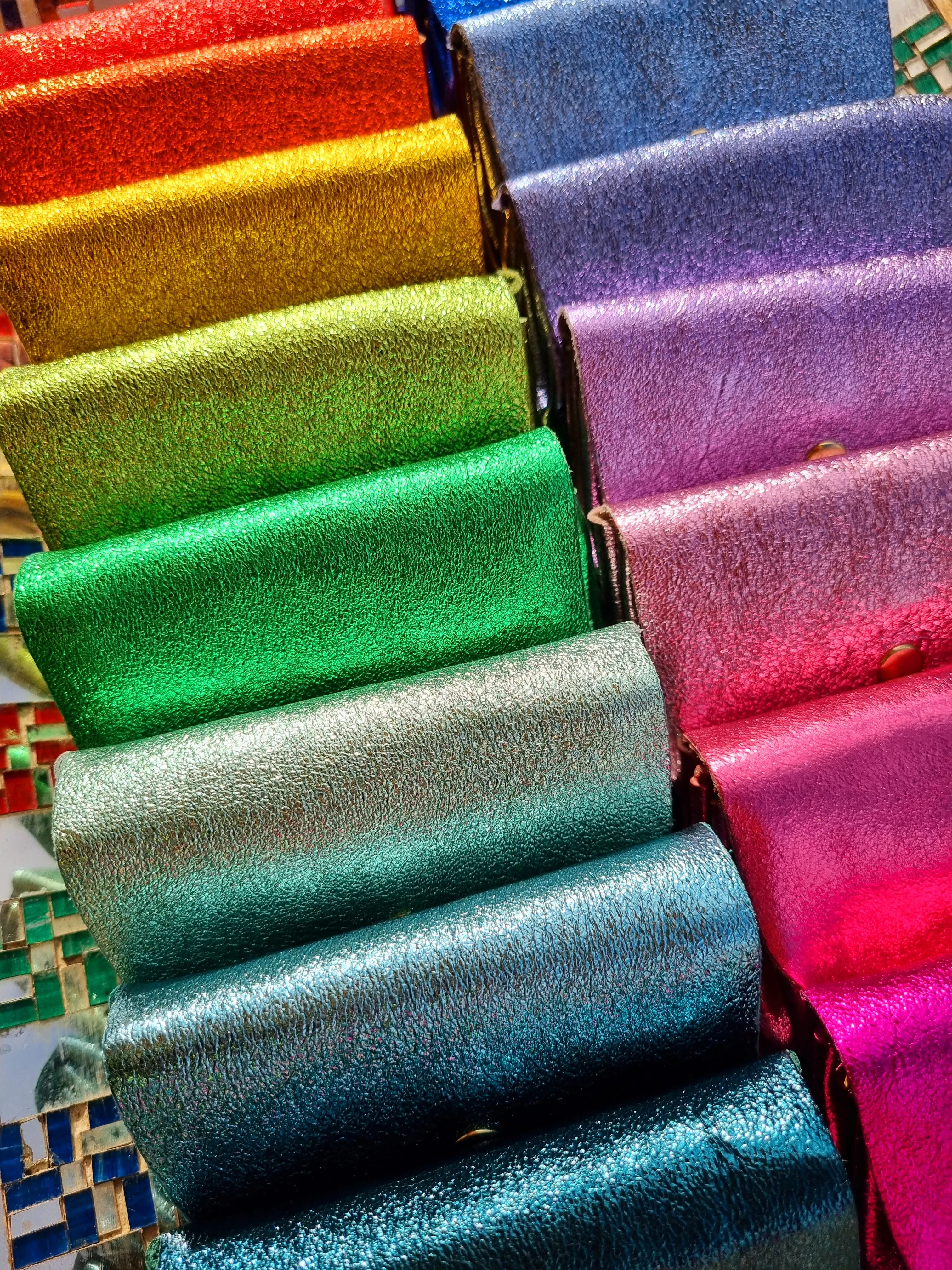 Rainbow metallic leather popper purses