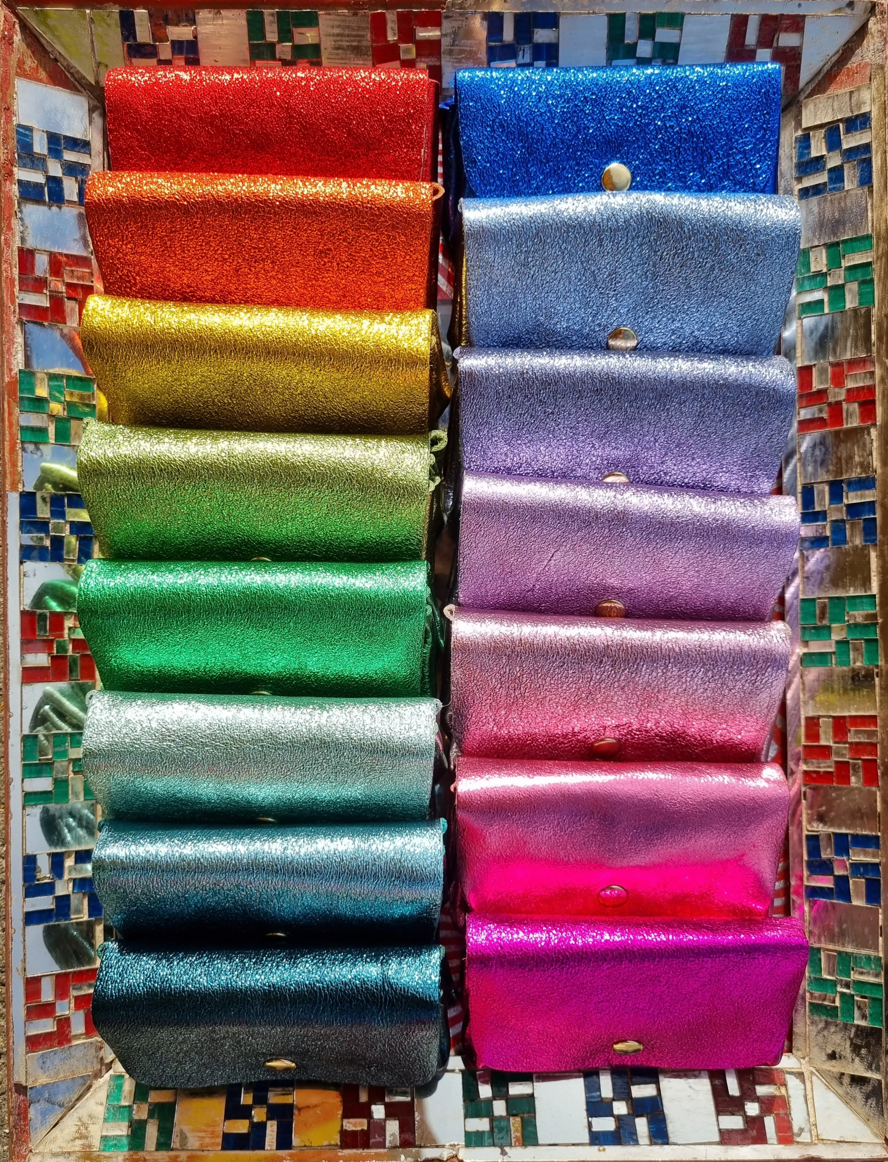 Rainbow metallic leather popper purses