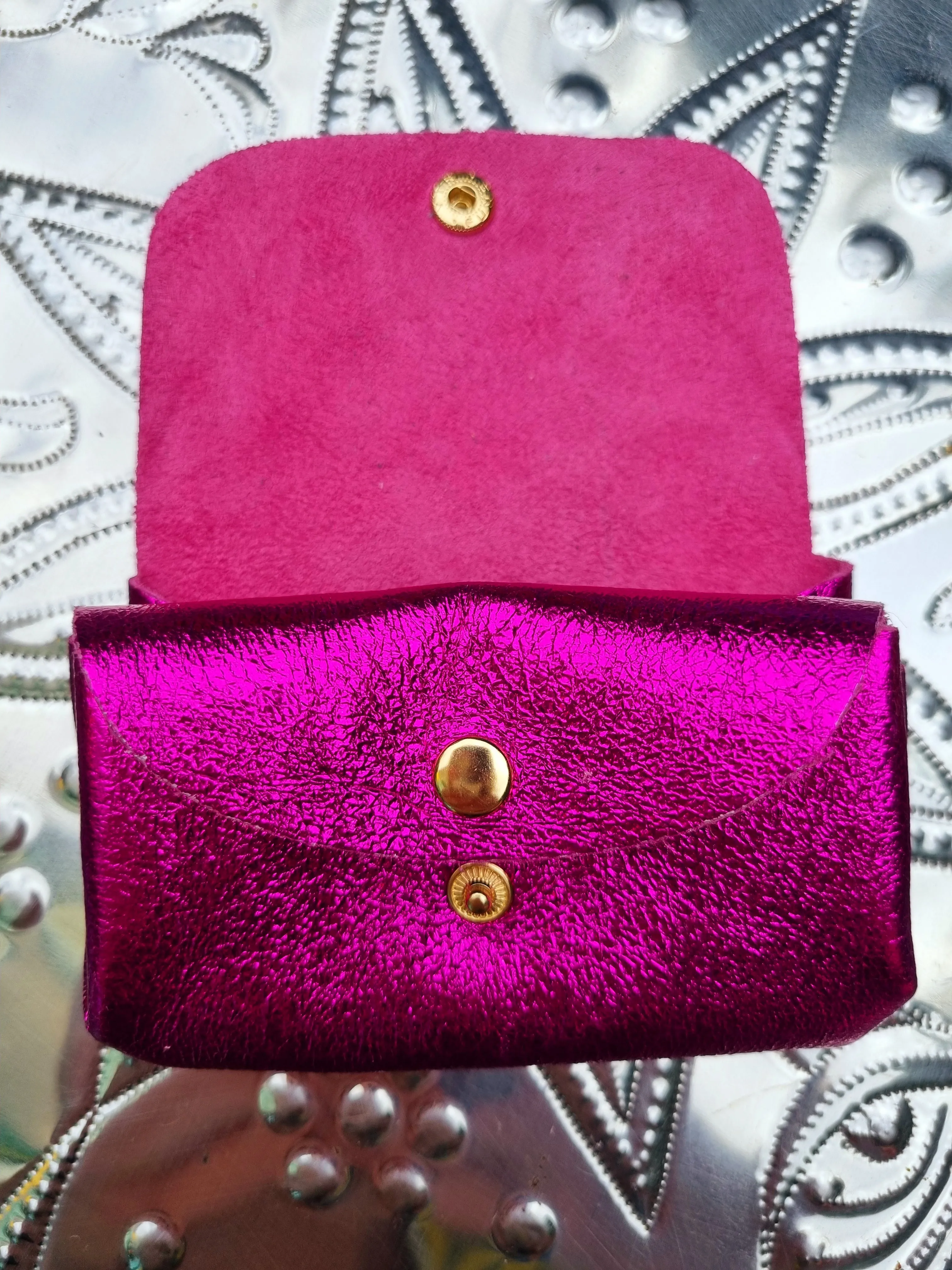 Rainbow metallic leather popper purses