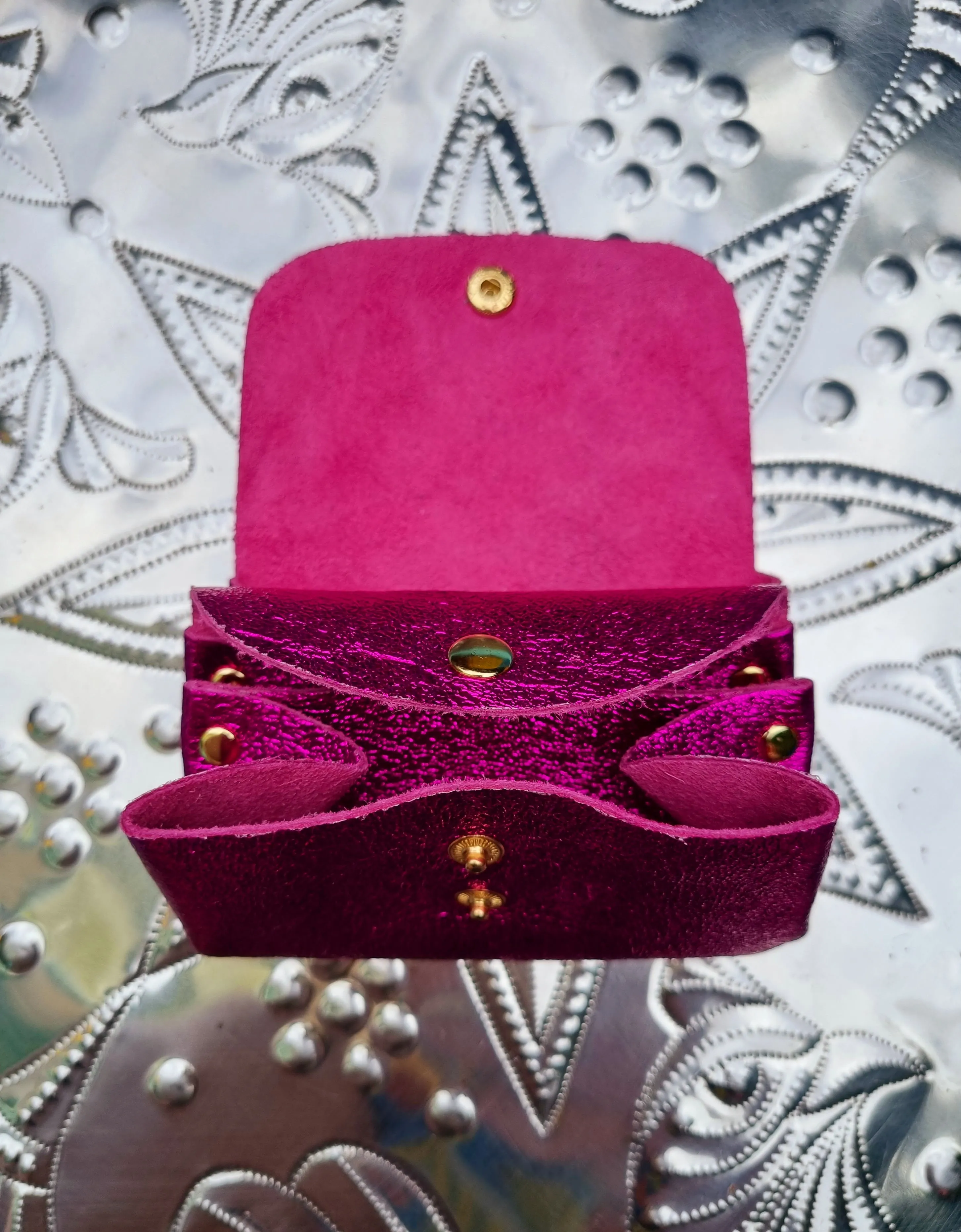 Rainbow metallic leather popper purses