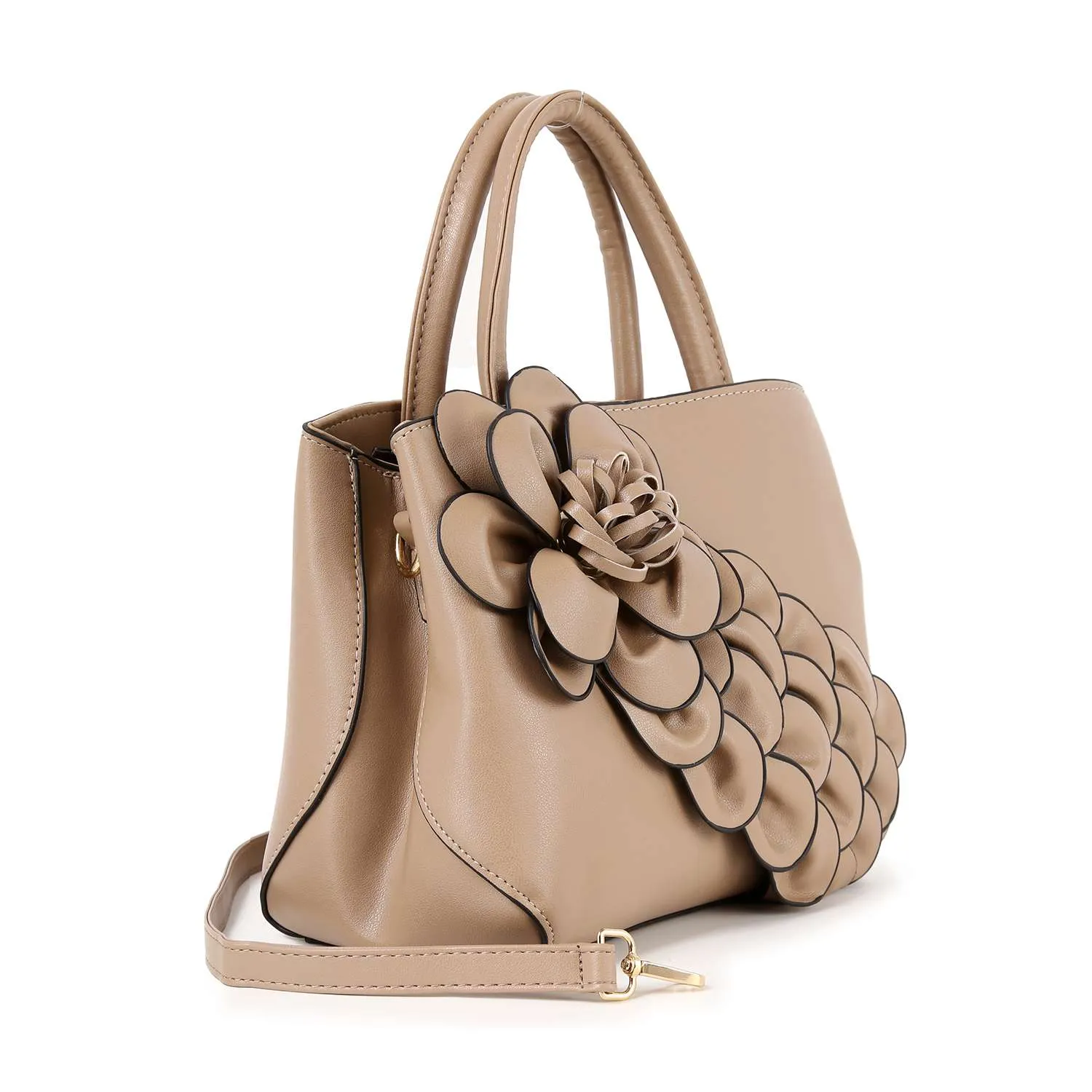 Raised Floral Hand Tote: Khaki