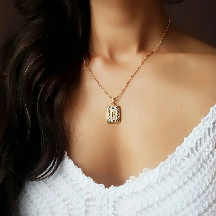 Rectangle Initial Pendant Necklace
