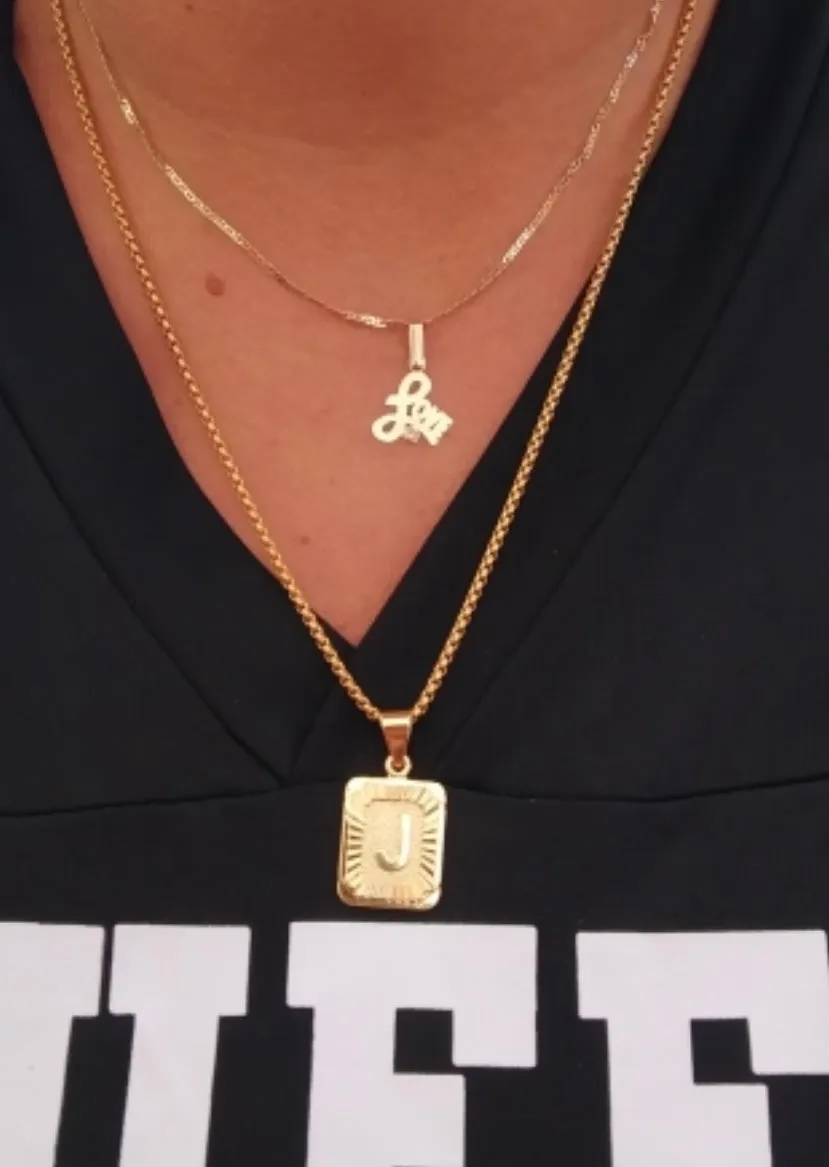 Rectangle Initial Pendant Necklace