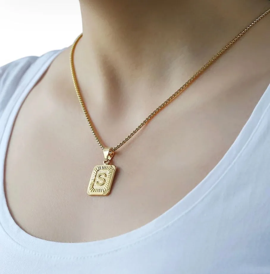 Rectangle Initial Pendant Necklace