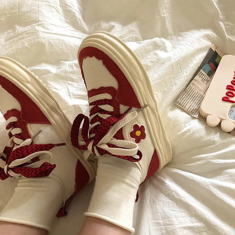 Red Flower Canvas Shoes Platform Shoes UB6327
