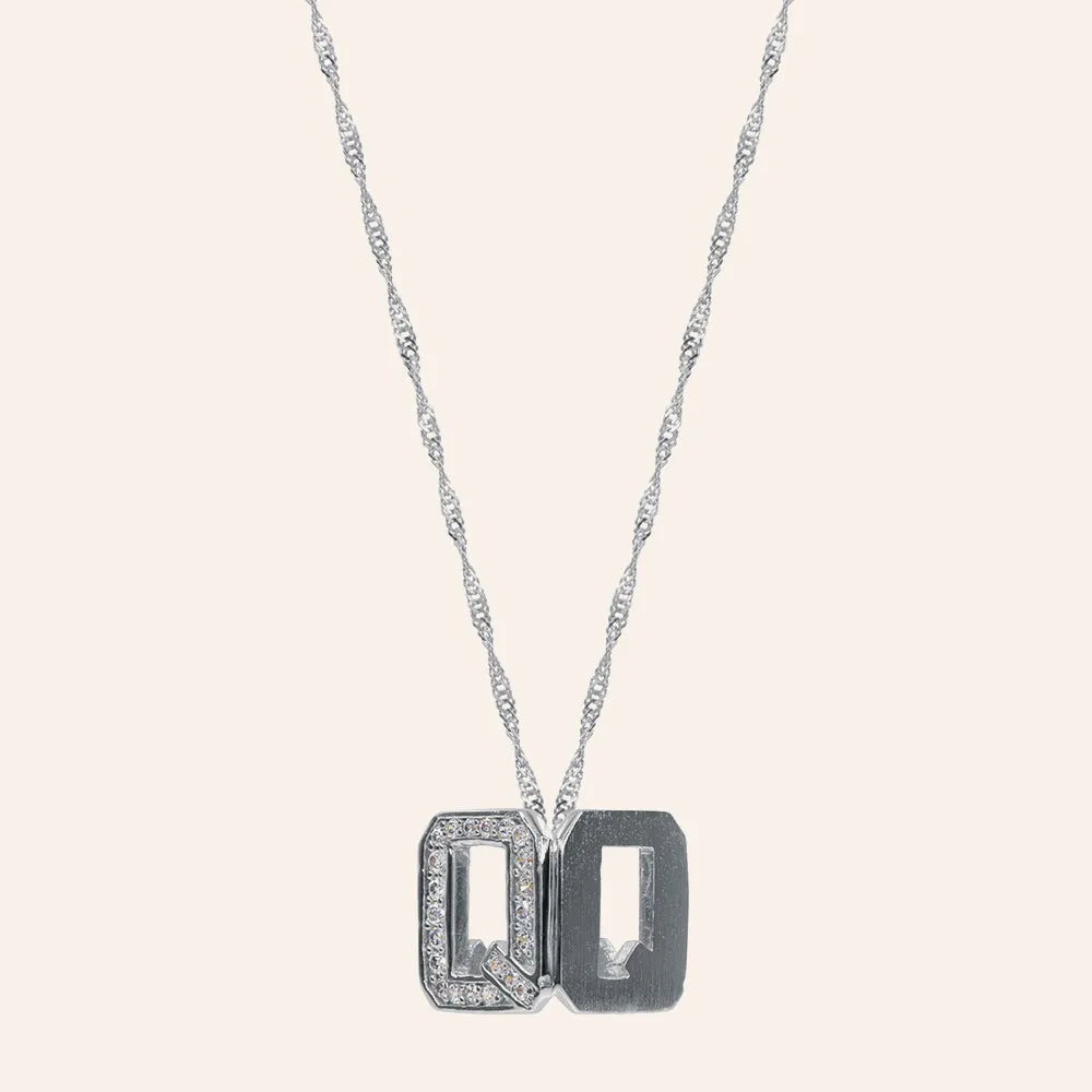 Rhodium Plated Sterling Silver White CZ DS Cube Necklace