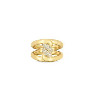 Roberto Coin Cialoma Yellow Gold Twist Ring with Diamonds