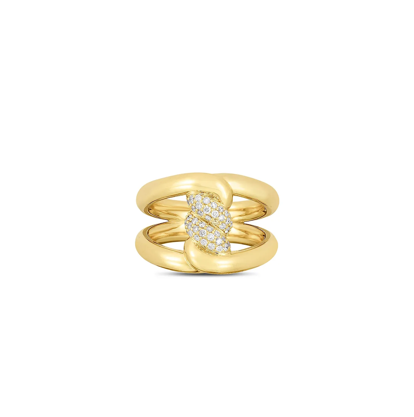 Roberto Coin Cialoma Yellow Gold Twist Ring with Diamonds