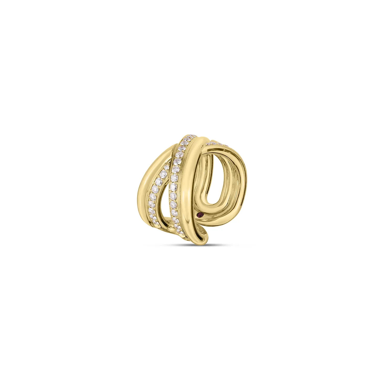 Roberto Coin Cialoma Yellow Gold Wide Diamond Crossover Ring