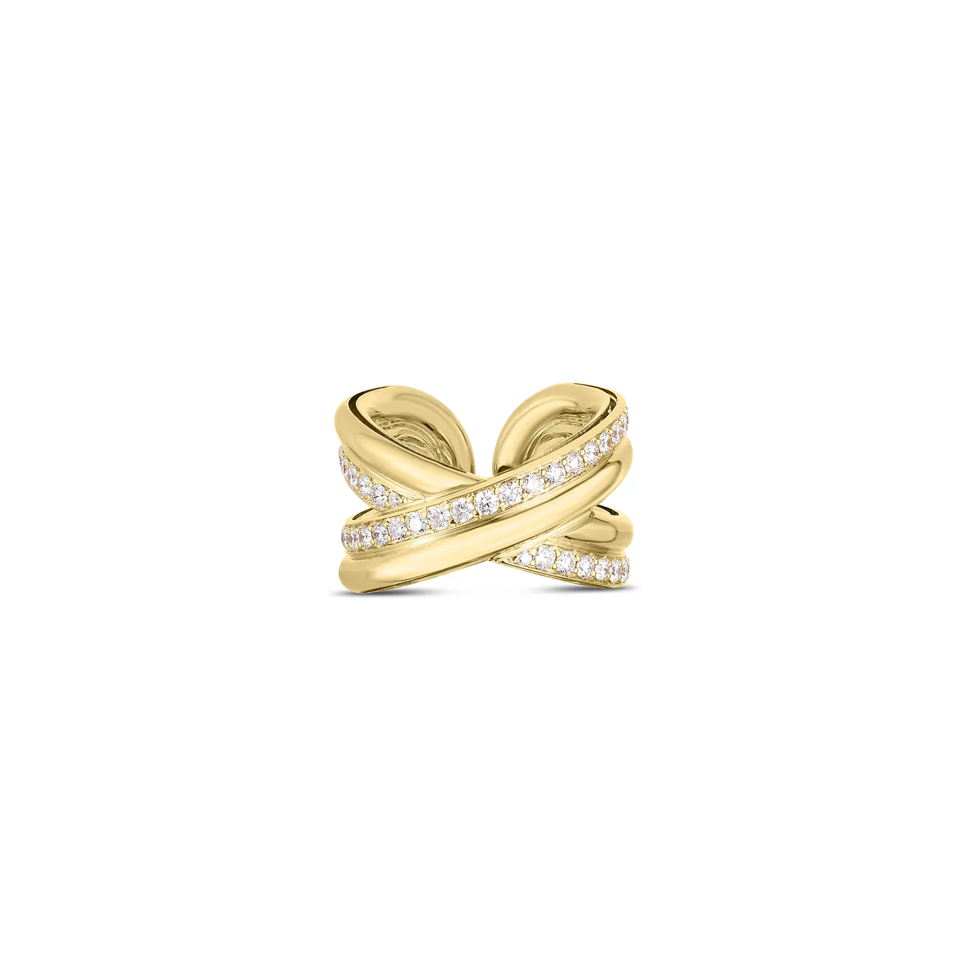 Roberto Coin Cialoma Yellow Gold Wide Diamond Crossover Ring