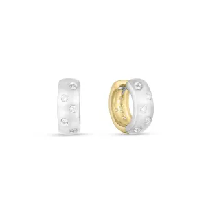 Roberto Coin Designer Gold 18k White and Yellow Gold Reversible Diamond Hoop Earrings
