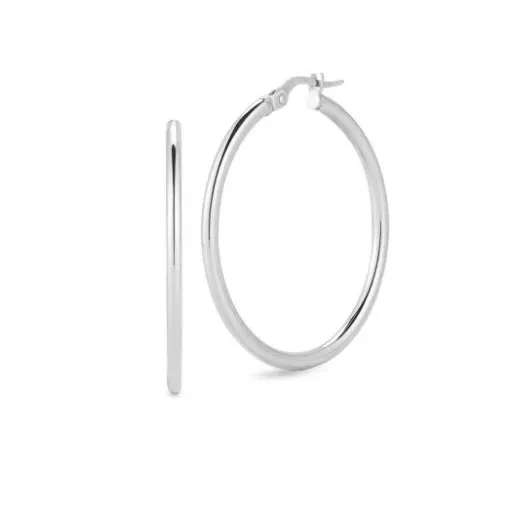Roberto Coin Designer Gold 18K White Gold Medium Hoop Earrings
