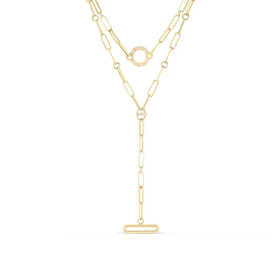 Roberto Coin Designer Gold Layered Drop Necklace with Diamonds