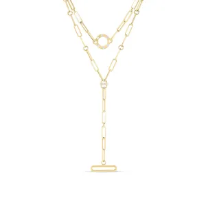 Roberto Coin Designer Gold Layered Drop Necklace with Diamonds