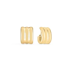 Roberto Coin Designer Gold Wide Ridged Huggie Earrings