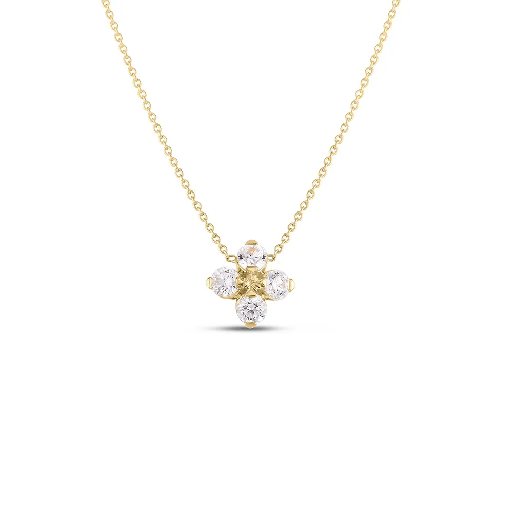 Roberto Coin Love in Verona Yellow Gold Flower Diamond Necklace