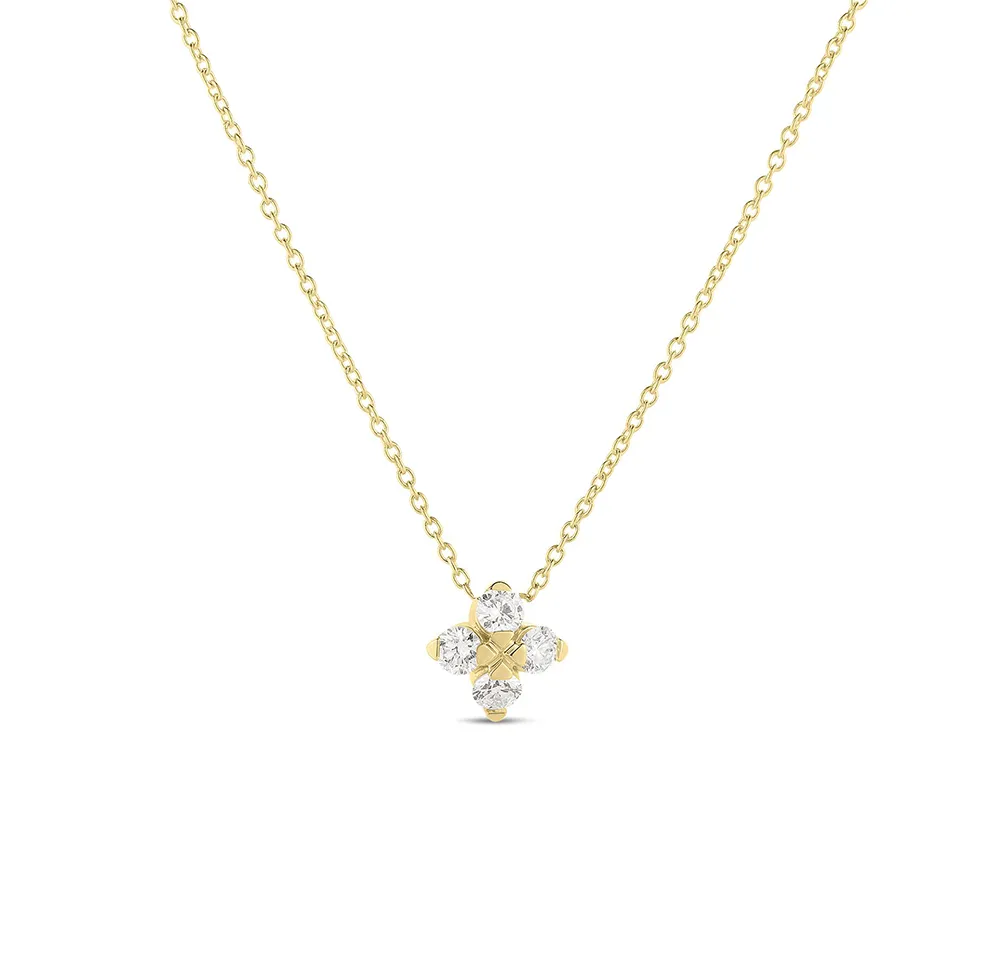 Roberto Coin Love in Verona Yellow Gold Small Diamond Flower Necklace