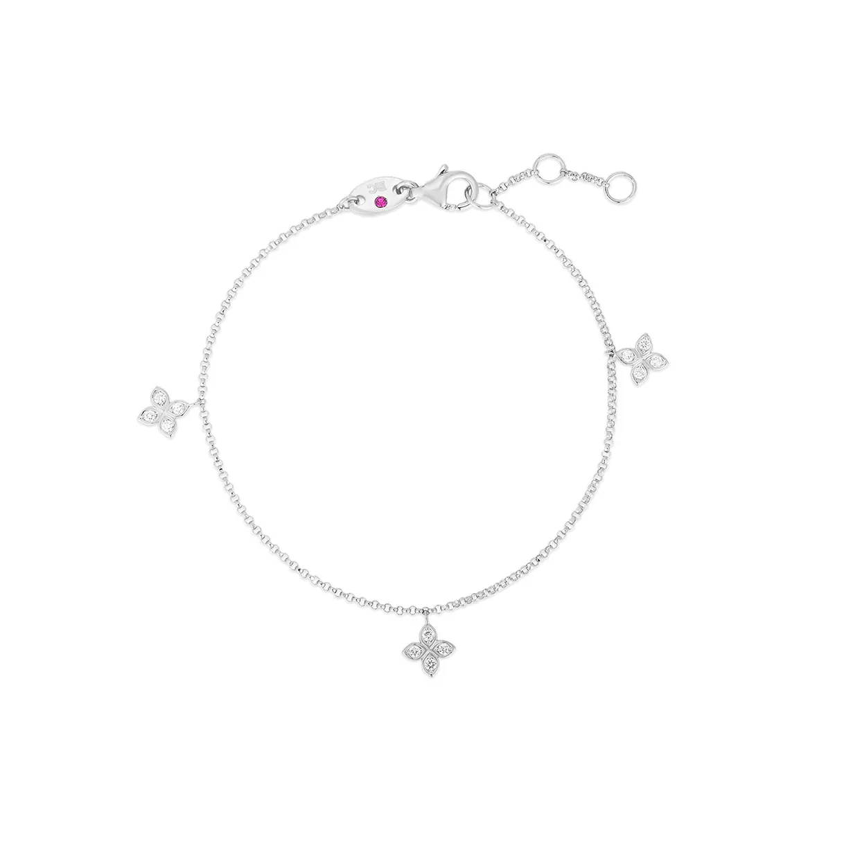 Roberto Coin Princess Flower White Gold 3 Station Dangle Bracelet