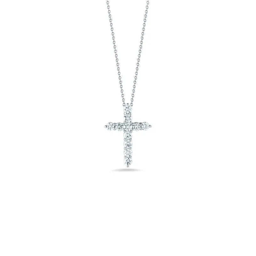 Roberto Coin Tiny Treasures 18K White Gold Diamond Cross Pendant Necklace
