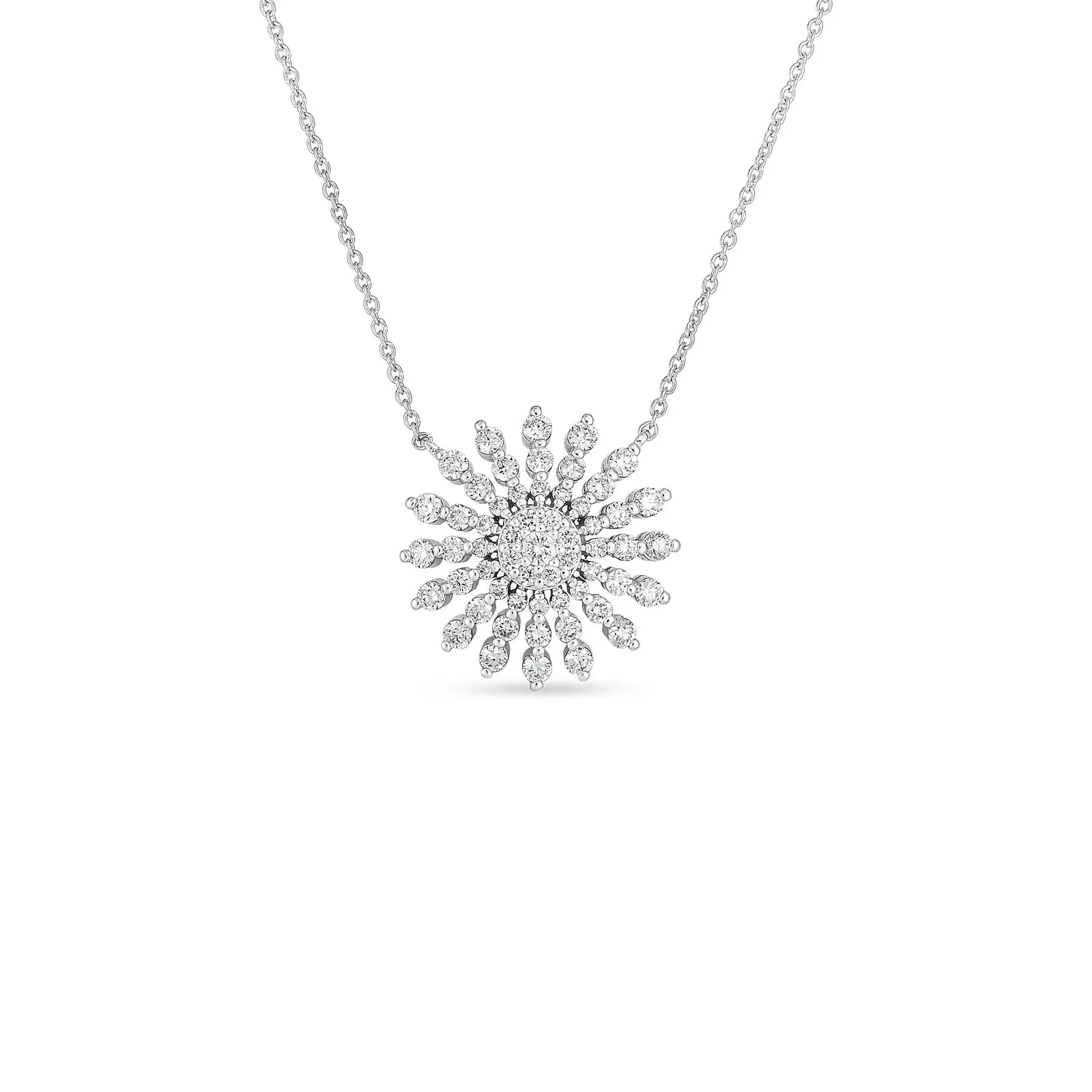 Roberto Coin Tiny Treasures 18K White Gold Diamond Sunburst Necklace