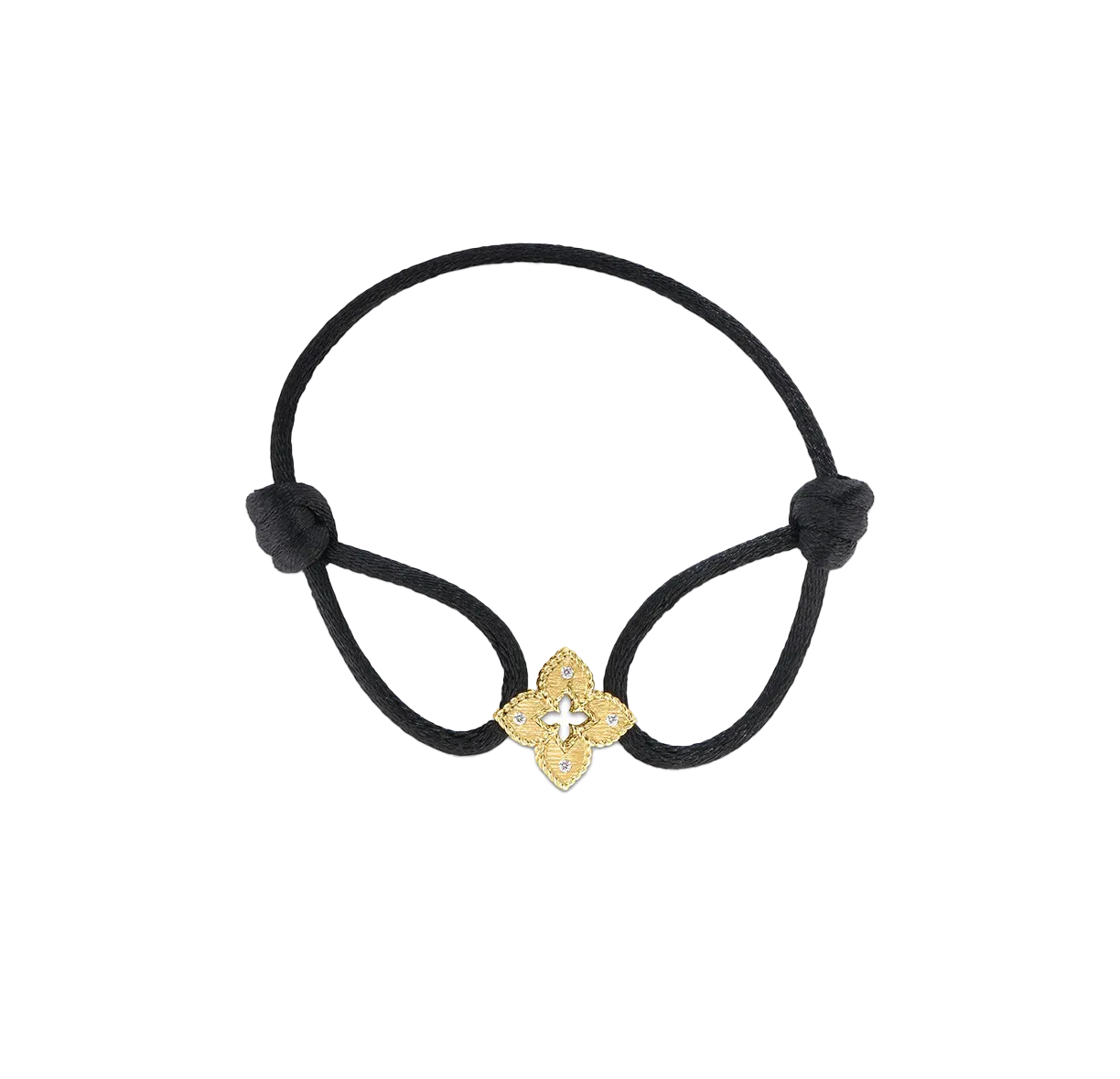 Roberto Coin Venetian Princess Diamond Flower Black Silk Cord Bracelet
