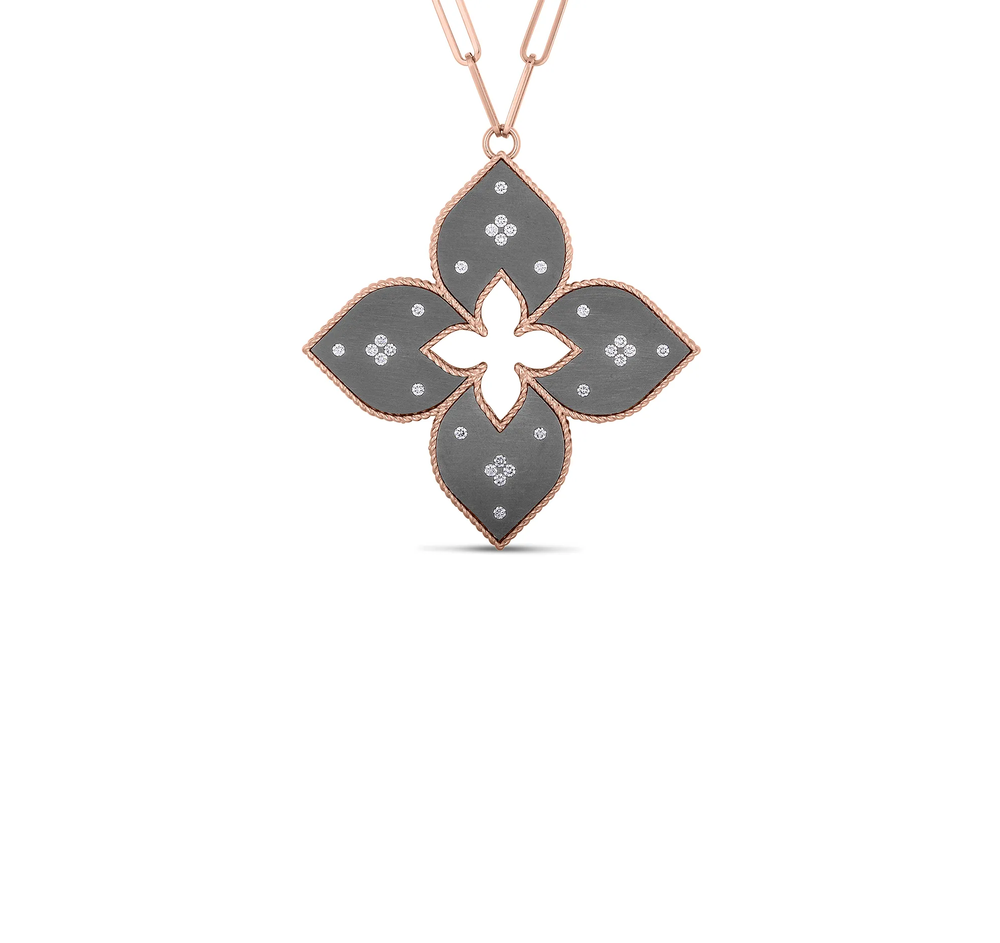Roberto Coin Venetian Princess Rose Gold Grey Titanium Large Pendant