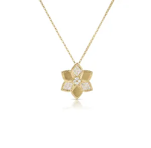 Roberto Coin Vernazza Alternating Pave Diamond & Satin Finish Flower Necklace