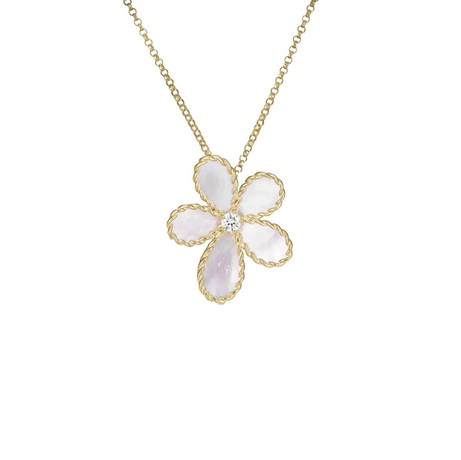 Roberto Coin Yellow Gold Flower Mother-of-Pearl and Diamond Pendant