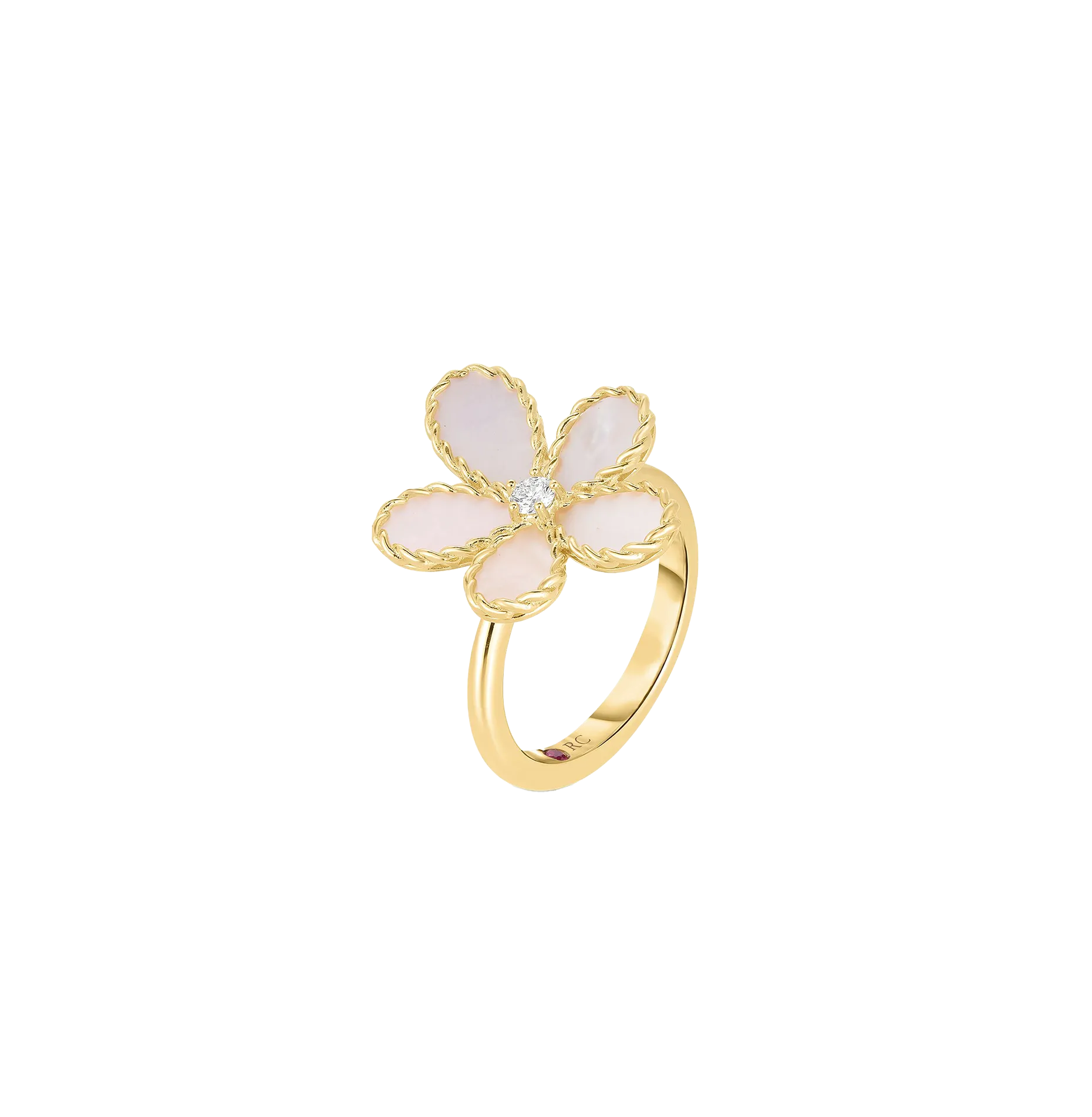 Roberto Coin Yellow Gold Flower Mother-of-Pearl and Diamond Ring