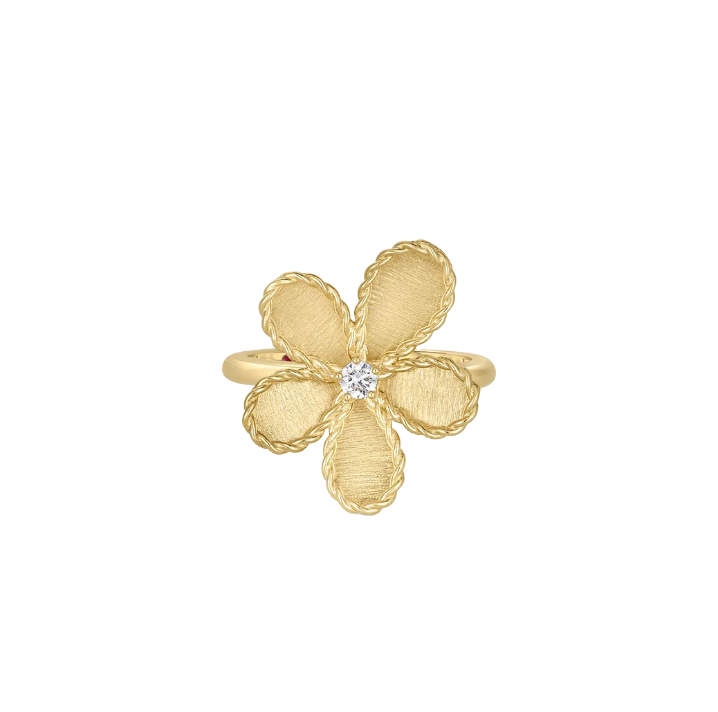 Roberto Coin Yellow Gold Flower Ring with Diamonds