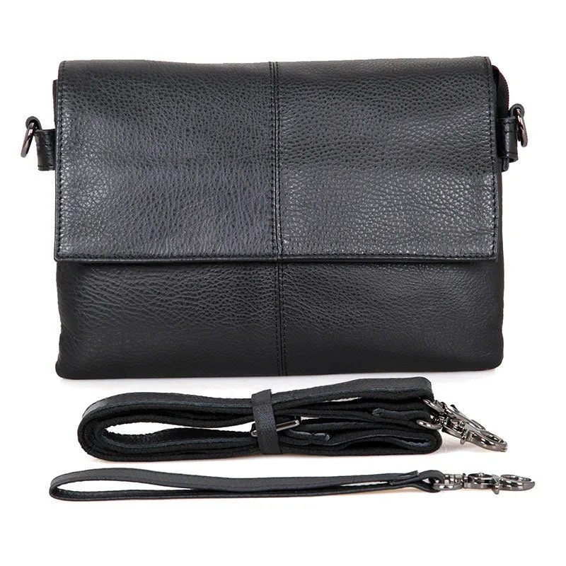Rockcow Top Grain Leather Messenger Bags Women's Black Leather Shoulder Bag Clutch Bag C003A