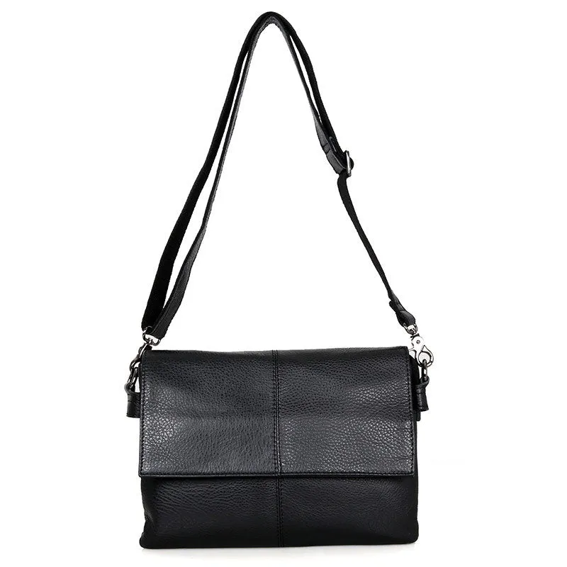Rockcow Top Grain Leather Messenger Bags Women's Black Leather Shoulder Bag Clutch Bag C003A