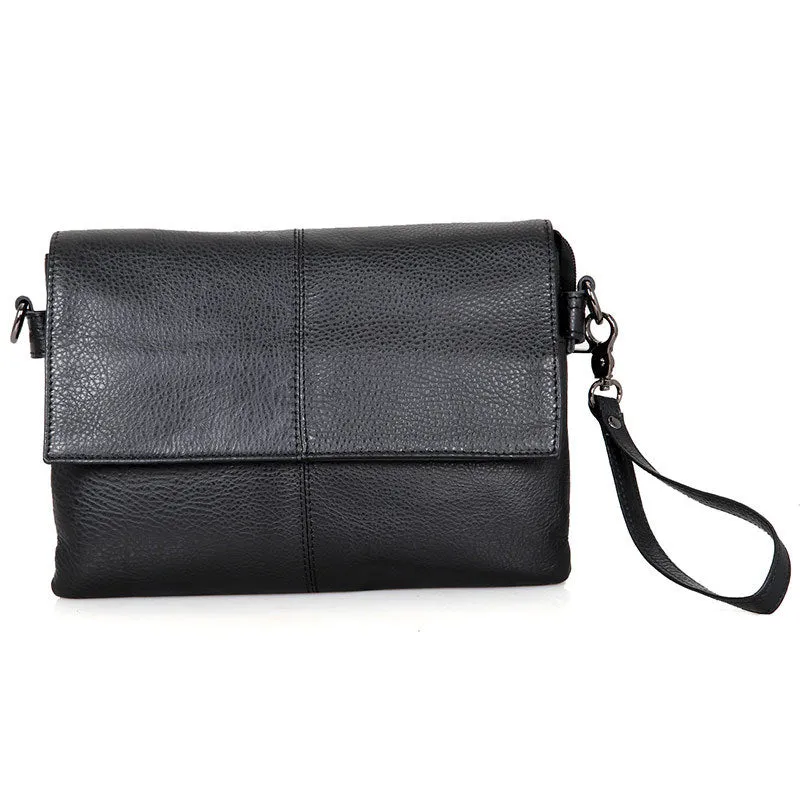 Rockcow Top Grain Leather Messenger Bags Women's Black Leather Shoulder Bag Clutch Bag C003A