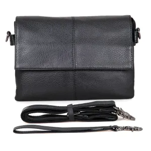 Rockcow Top Grain Leather Messenger Bags Women's Black Leather Shoulder Bag Clutch Bag C003A