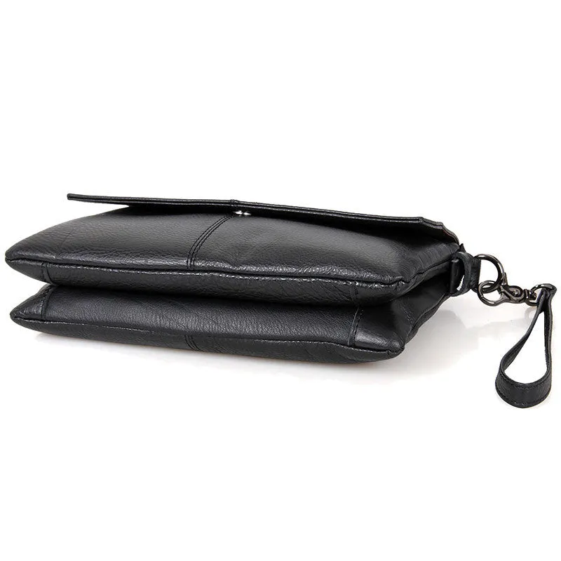 Rockcow Top Grain Leather Messenger Bags Women's Black Leather Shoulder Bag Clutch Bag C003A