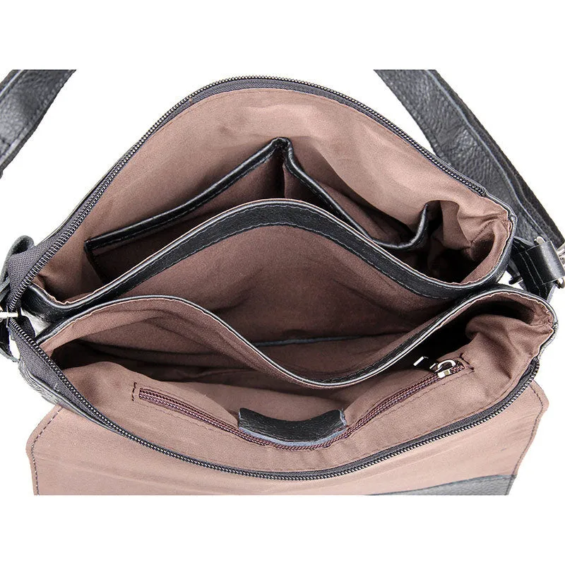 Rockcow Top Grain Leather Messenger Bags Women's Black Leather Shoulder Bag Clutch Bag C003A