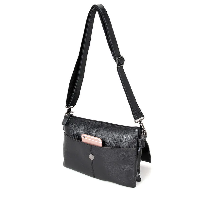 Rockcow Top Grain Leather Messenger Bags Women's Black Leather Shoulder Bag Clutch Bag C003A