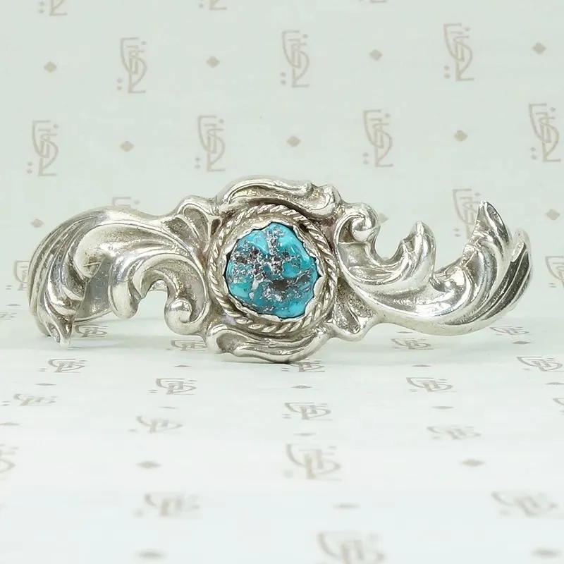 Romantic Sand Cast Silver & Turquoise Navajo Cuff