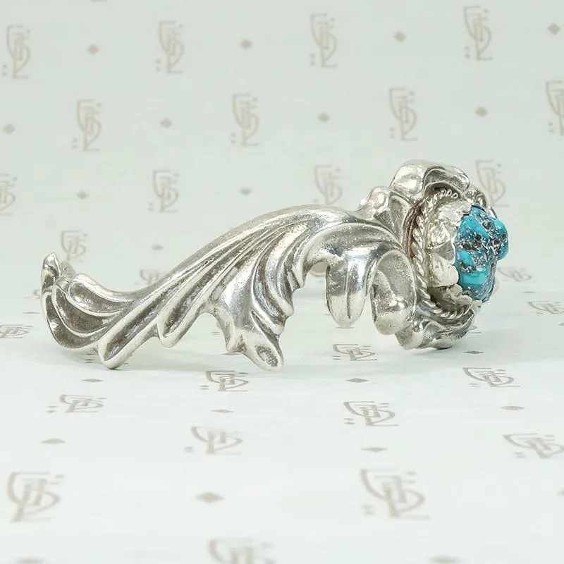 Romantic Sand Cast Silver & Turquoise Navajo Cuff