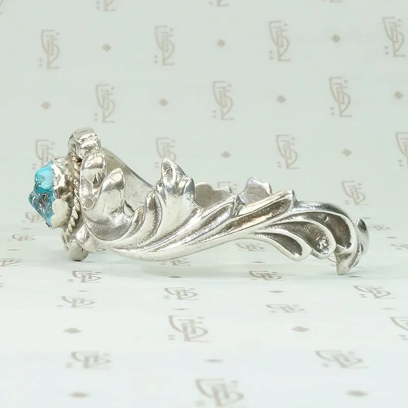 Romantic Sand Cast Silver & Turquoise Navajo Cuff