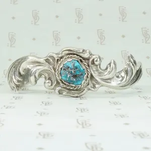 Romantic Sand Cast Silver & Turquoise Navajo Cuff