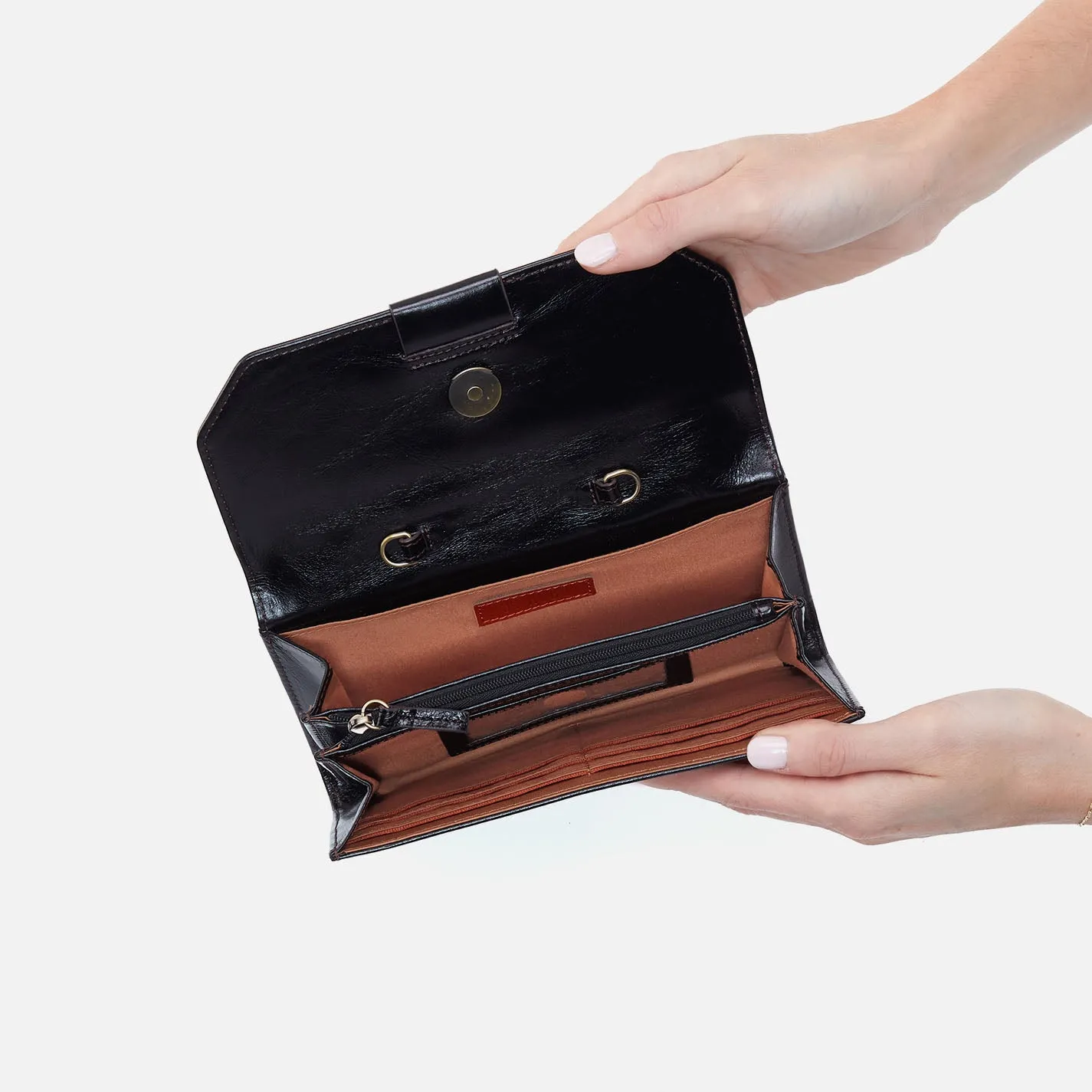 Romy Wallet Crossbody In Polished Leather - Black