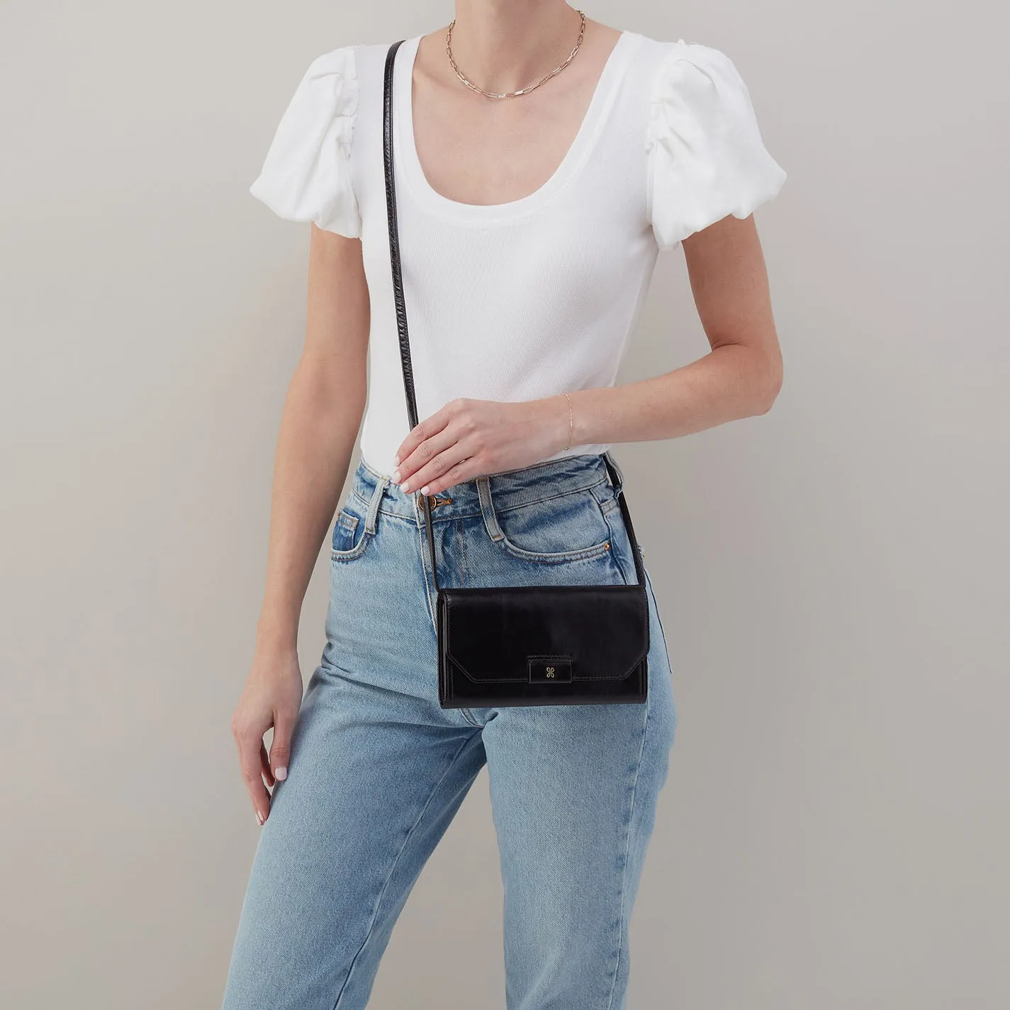 Romy Wallet Crossbody In Polished Leather - Black