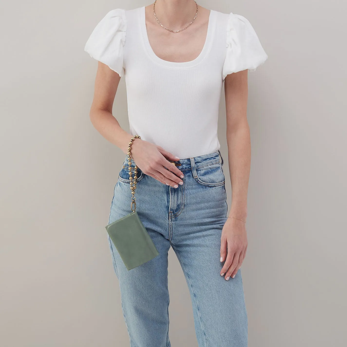 Ross Bead Wristlet In Polished Leather - Jade