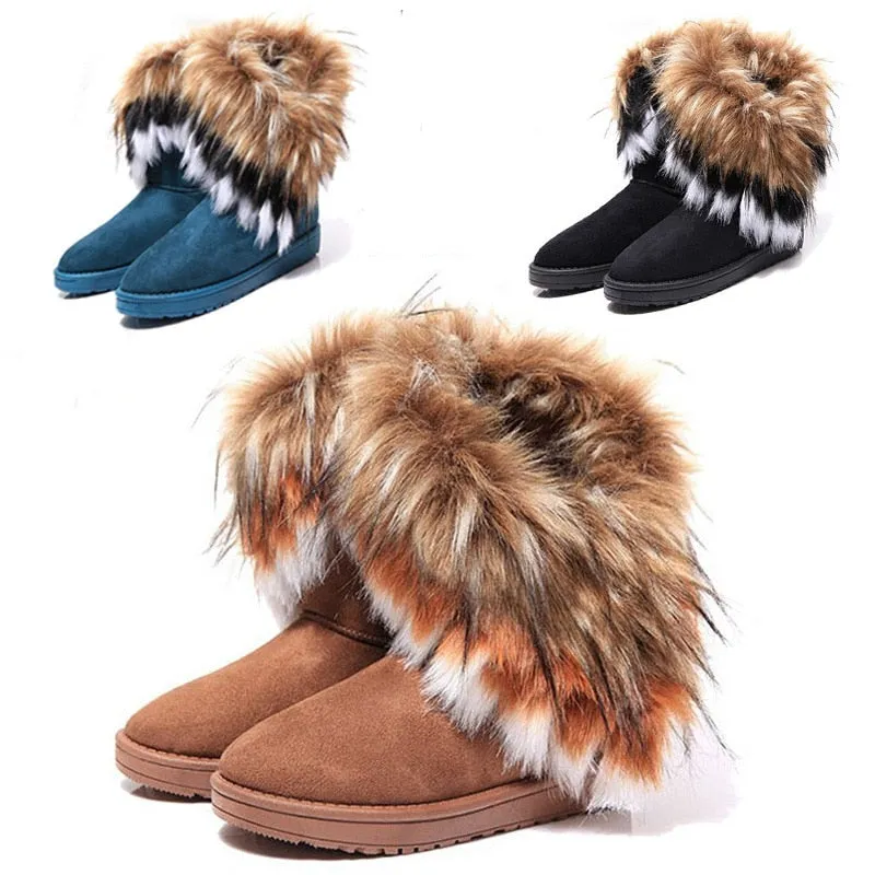 Round-Toe Flock Fur Slip-On Snow Boots
