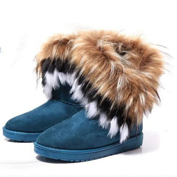 Round-Toe Flock Fur Slip-On Snow Boots