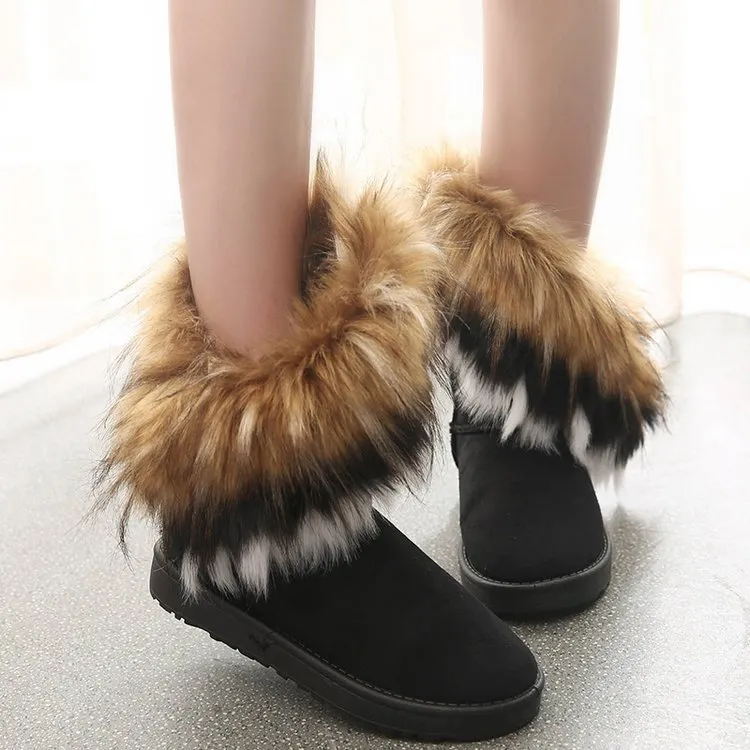 Round-Toe Flock Fur Slip-On Snow Boots